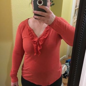 M orange Ann Taylor Loft shirt with ruffles